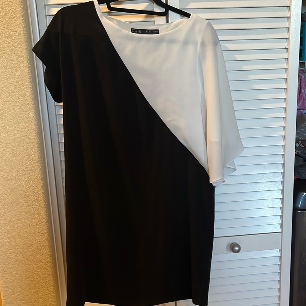 Zara black and white color block geometric dress/tunic